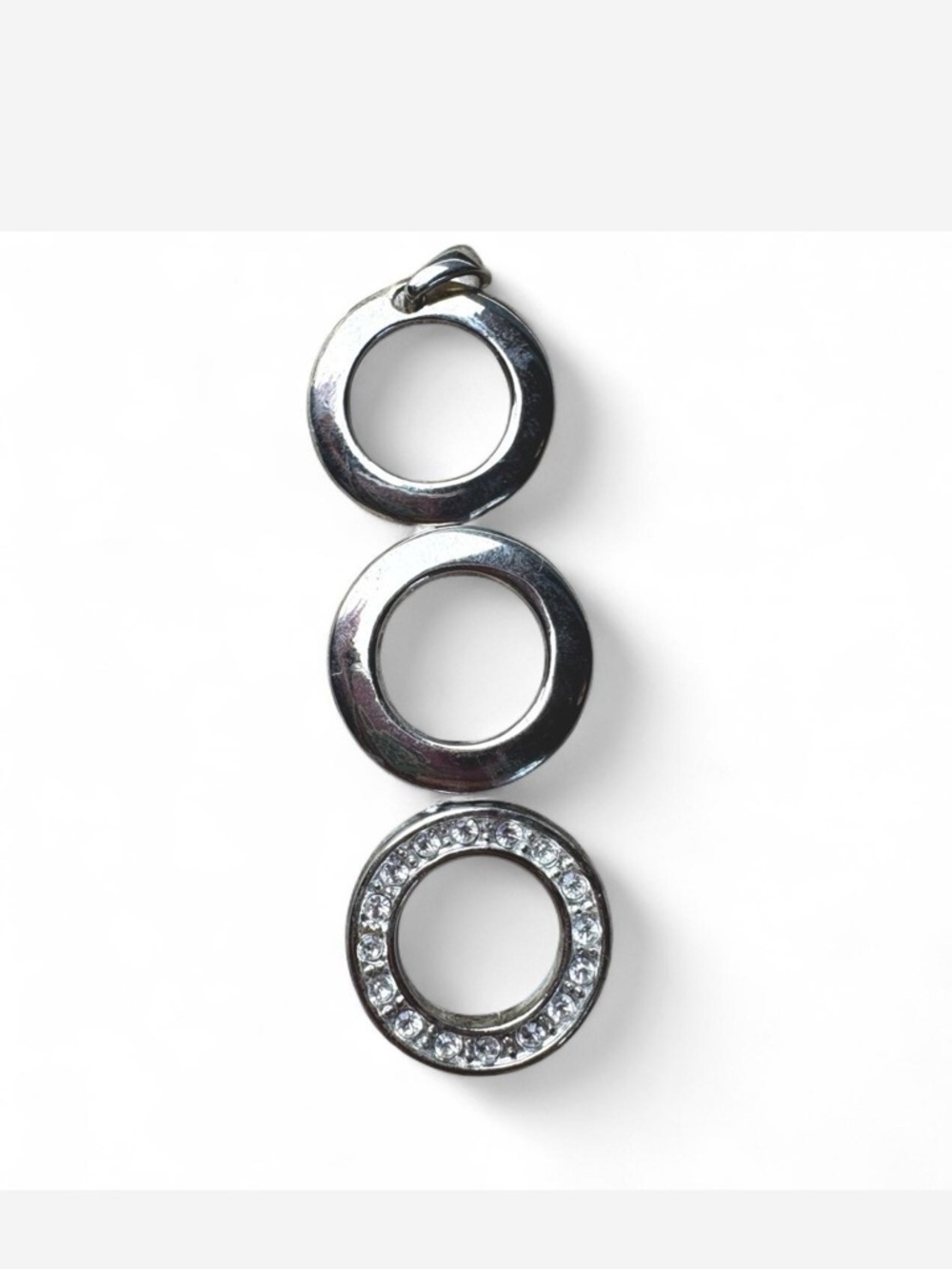 Silver Triple Circle Pendant Necklace with Crystal Accent